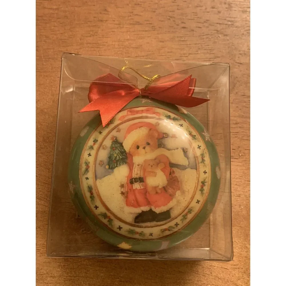 Vintage 1996 Enesco Cherished‎ Teddies Round Christmas Ornament Santa Bear